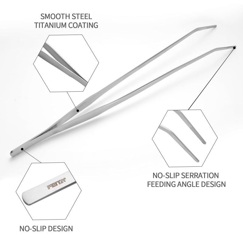FEITA Extra Long 15 Inch Tweezer Stainless Steel Curved Tip for Aquarium Fishtank Aquascaping Tools, Aquarium Fishtank, Mega Reptile Feeding Tongs - Image 2